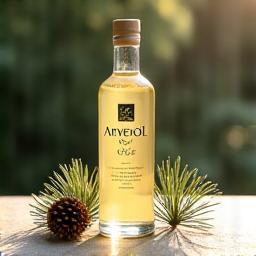 Ätherisches Arvenöl Flasche und Baum