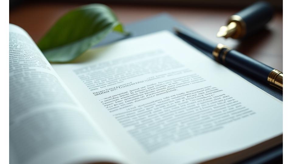 Detailansicht eines aufgeschlagenen Gesetzesbuches oder eines geschäftlichen Berichts, symbolisch für Regeln und Vereinbarungen