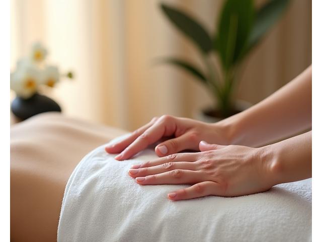 Hände, die eine entspannende Massage durchführen in einem ruhigen Spa-Raum