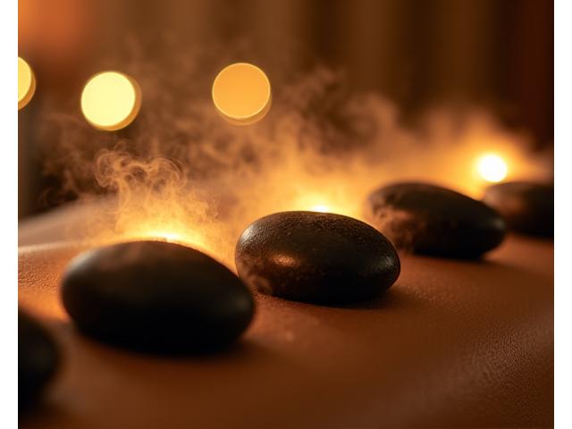 Hot Stone Massage mit warmen Steinen auf Rücken