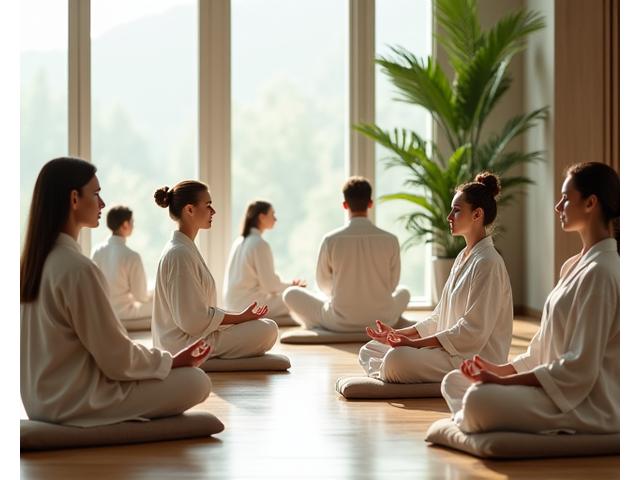 Ruhezone mit Menschen, die Achtsamkeitsübungen praktizieren