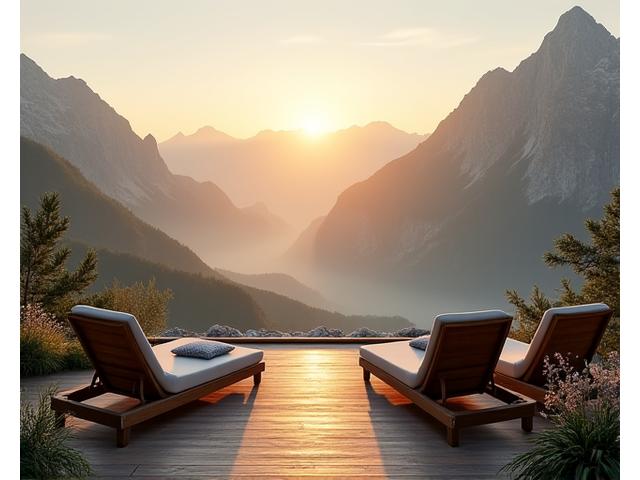 Panorama Rest Deck mit Liegestühlen und Blick auf die Alpen