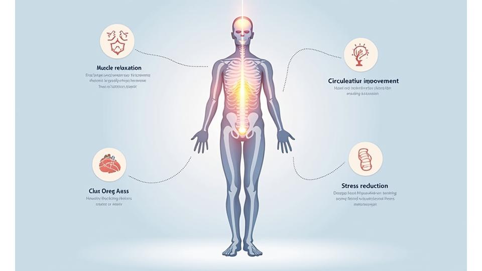 Infografik über die physiologischen Wirkungen von Hydrotherapie auf den menschlichen Körper.