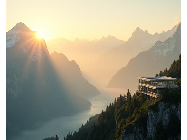 Majestätisches Schweizer Bergpanorama bei Sonnenaufgang, symbolisiert Tradition und Innovation